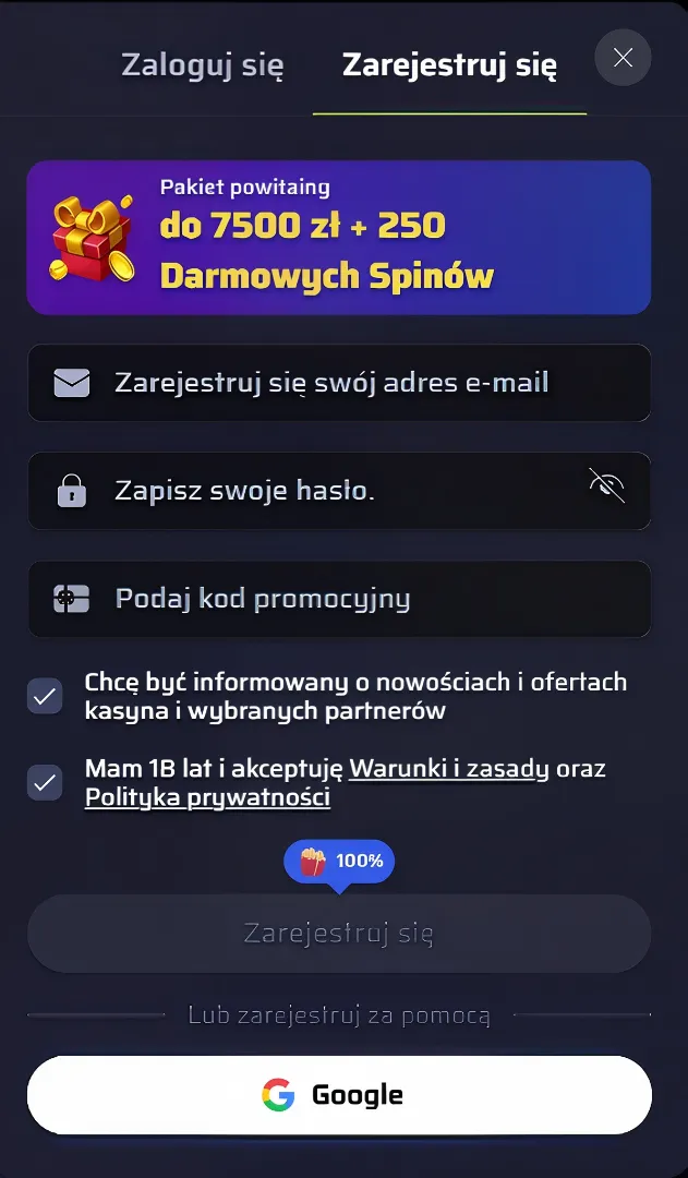 Rejestracja konta gracza w Bdmbet 